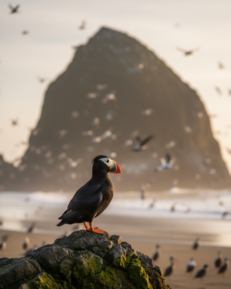 Haystack Rock Birds Cannon Beach Oregon